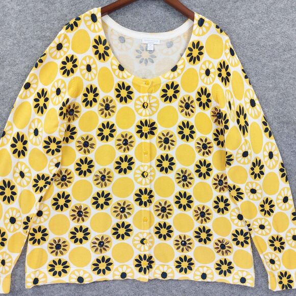 Charter Club Cardigan Sweater Womens Sz 3X Yellow White Daisy Floral Embellished - Picture 1 of 9